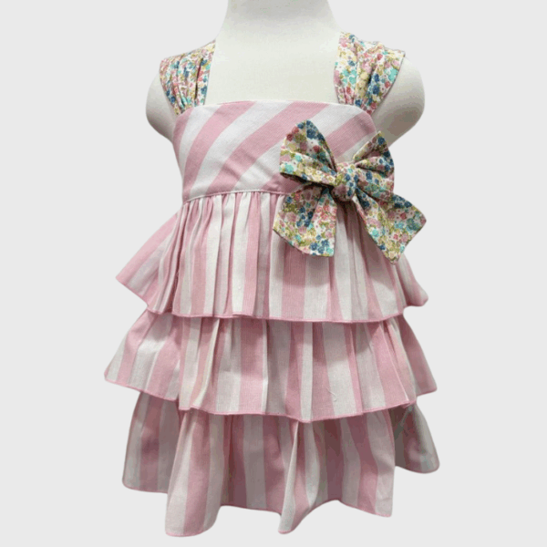 VESTIDO OLANES RAYAS ROSA