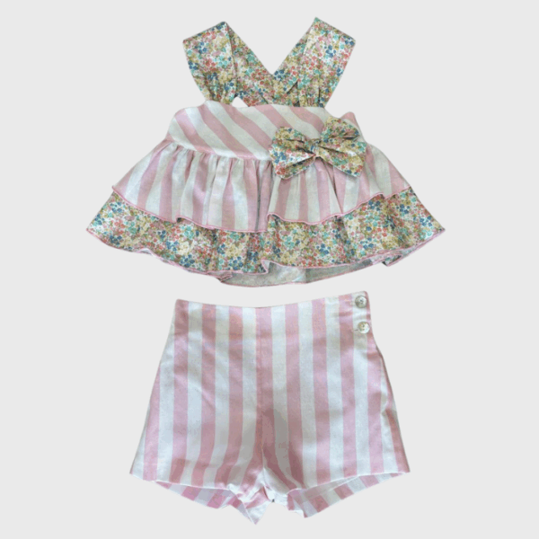 CONJUNTO RAYAS ROSA FLORES