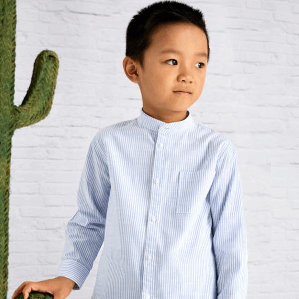 CAMISA MANGA LARGA CUELLO MAO RAYAS NIÑO